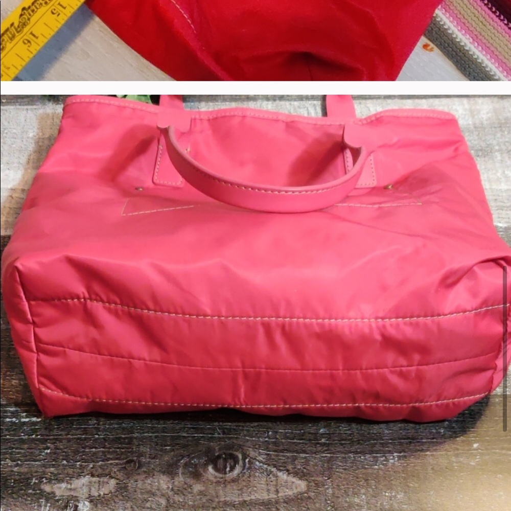 J.CREW red nylon tote with leather handles
